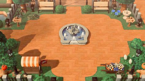 Resident Services Plaza/ Park in Animal Crossing New Horizons! Central Park Animal Crossing, Resident Services, Acnh Ideas, Island Ideas, Town Hall, Amusement Park, Central Park, Animal Crossing, Simple Designs