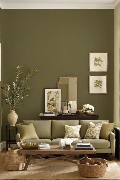 home decorating, home interior, home interior design, interior bedroom design Green Painted Walls Living Room, Color Living Room Walls, Hall Wall Painting Ideas, Olive Living Rooms, Green Walls Living Room, Color Living Room, Paint Guide, Green Painted Walls, Olive Green Walls