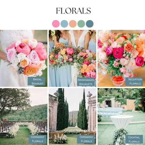 Bright Wedding Color Schemes Spring, Vibrant Color Wedding Theme, Multi Color Wedding Theme, Sunrise Wedding Colors, Vibrant Wedding Colors Colour Palettes, Spring Wedding Color Palette Colour Schemes, Bright Color Wedding Theme, September Wedding Colors Schemes, Wild Flower Wedding Theme Color Schemes