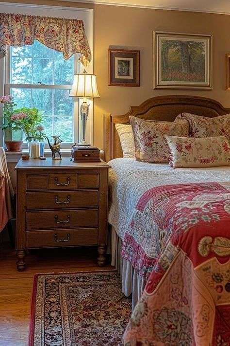 Granny Bedroom, Bedroom Ideas Cheap, Cosy Places, English Homes, Cottage Aesthetic, Dorm Inspo, Cottage Bedroom, Grandma Core, Beautiful Bedroom