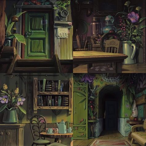 The Borrowers House, Studio Ghibli Interior Scenes, The Borrowers Aesthetic, Arrietty House, Secret World Of Arrietty Aesthetic, Borrowers Aesthetic, Mini Foyer, Gouache Studies, The Secret World Of Arrietty