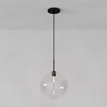 Sculptural Glass Globe Pendant - Clear (14") Glass Globe Pendant Light, Globe Pendant Light, Metal Canopy, Hallway Entryway, Globe Pendant, Led Light Bulb, Glass Globe, The Dining Room, Incandescent Bulbs