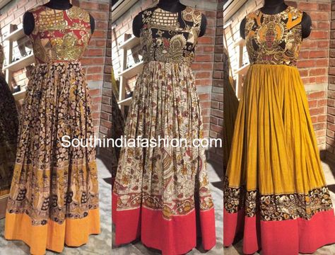 kalamkari long dresses photo Kalamkari Dresses Anarkali, Kalamkari Dresses Design, Anarkali Models, Kalamkari Suits, Kalamkari Anarkali, Long Frock Models, Chudi Designs, Kalamkari Dress, Over Coats