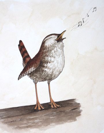 Bird Singing Illustration, Birds Singing Drawing, Singing Bird Drawing, Singing Bird Tattoo, Wren Illustration, Animals Singing, Wren Tattoo, Nightingale Bird, Singing Drawing