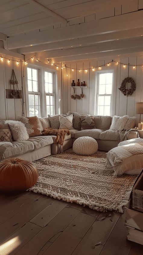 Fall Bedroom Refresh: Quick Updates for the New Season Comfy Space Ideas, Fall Home Interior Decor, Apartment Cozy Decor, Cozy Core Living Room, Boho Clean Living Room, Pretty Apartments Living Room, Country Living Room Aesthetic, First Home Ideas Decor Living Room, Living Room Ideas Cozy Boho