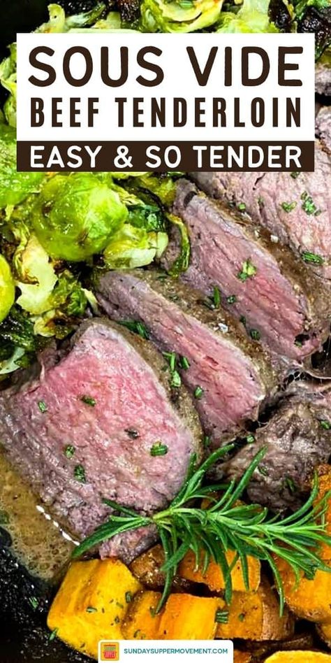 Sous Vide Beef Tenderloin is a perfect dinner for special occasions like the holidays! Save room in your oven for your favorite side dishes by cooking your main dish sous vide. It's tender, juicy, so flavorful, and super easy. We know you're going to love this beef tenderloin recipe! #SundaySupper #sousvide #easyrecipes #sousviderecipes #sousvidecooker #beeftenderloin #beefrecipes #beef #tenderloin #roastbeef via @thesundaysupper Sous Vide Beef Tenderloin, Best Beef Tenderloin Recipe, Garlic Herb Butter Sauce, Perfect Beef Tenderloin, Sous Vide Beef, Herb Butter Sauce, Beef Tenderloin Recipe, Whole Beef Tenderloin, Beef Tenderloin Recipes