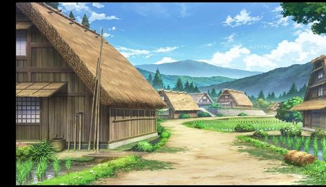 Village Road Background, Anime Village Scenery, Anime Village Background, Anime Village, Japan Village, Anime Houses, Tree Photoshop, Creepy Backgrounds, Fantasy Village