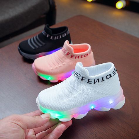 Waterproof Fiber Optic Glowing Kids Baby Child Shoes Led Light Up Shoe Box for Kids With Light Flashing Led Boys Girls Shoes OEM https://m.alibaba.com/product/1600400725910/Waterproof-Fiber-Optic-Glowing-Kids-Baby.html?__sceneInfo={"cacheTime":"1800000","type":"appDetailShare"} Outdoor Socks, Light Up Sneakers, Girls Shoes Sneakers, Baby Boy Jackets, Light Up Shoes, Lit Shoes, Sneakers Running, Toddler Sneakers