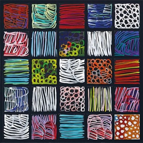 View 25 works: Awelye (2004) By Pwerle Minnie; synthetic polymer paint on canvas; each 141.5 x 141.5 cm; . Access more artwork lots and estimated & realized auction prices on MutualArt. Aboriginal Culture, Elementary Art Projects, Aboriginal Artists, Paint On Canvas, Modern Abstract Painting, Indigenous Art, Aboriginal Art, Elementary Art, Textile Artists