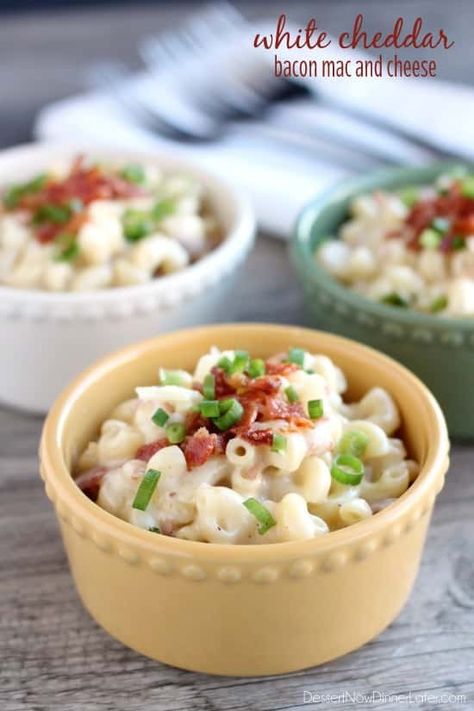 White Cheddar Bacon Mac and Cheese White Cheddar Sauce, White Cheddar Mac And Cheese, Cheddar Sauce, Bacon Mac And Cheese, Cheese Dessert, Elbow Macaroni, Tasty Pasta, Mac N Cheese Recipe, White Cheddar