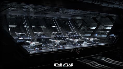 ArtStation - Star Atlas, Pearce C11 Hangars Futuristic Architecture Interior, Hangar Design, Aircraft Hangar, Gary Sanchez, Sci Fi Building, Star Ship, Sci Fi Tech, Future Transportation, Navy Aircraft Carrier