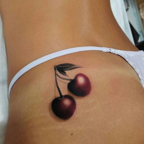 Cherry tattoo Black Cherry Tattoo, Tattoo On Hip Bone, Short Tattoo Quotes, Pegasus Tattoo, Tribute Tattoo, Short Tattoo, Cherry Tattoo, Tattoo Placement Ideas, Small Tattoo Ideas For Women