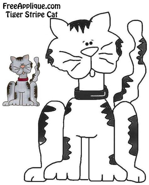 Cat Cartoon Drawing, Cat Applique Designs, Tiger Striped Cat, Cat Quilt Block, Cartoon Cat Drawing, Dog Template, Free Applique Patterns, Cat Patterns, Cat Applique