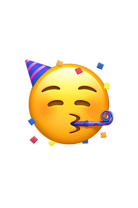 The 🥳 Partying Face emoji depicts a yellow face with a big grin, closed eyes, and a party hat on its head. The hat is typically colored in shades of blue, purple, and yellow, and features a small pom-pom on top. The emoji also has confetti and streamers falling around it, indicating a festive and celebratory mood. Happy Birthday Confetti, Happy Birthday Emoji, Emoji Hat, Phone Emoji, Emoji Stickers Iphone, Ios Emoji, Camera Cartoon, Icon Emoji, Emoji Backgrounds