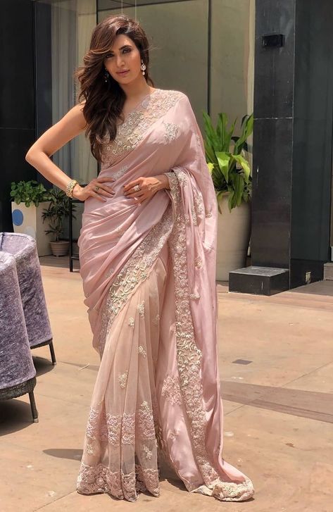 Office Sarees, Chiffon Saree Party Wear, Pakistani Saree, Karishma Tanna, Naagin 3, Indian Sari Dress, Modern Saree, Saree Blouse Patterns, Indian Fashion Saree