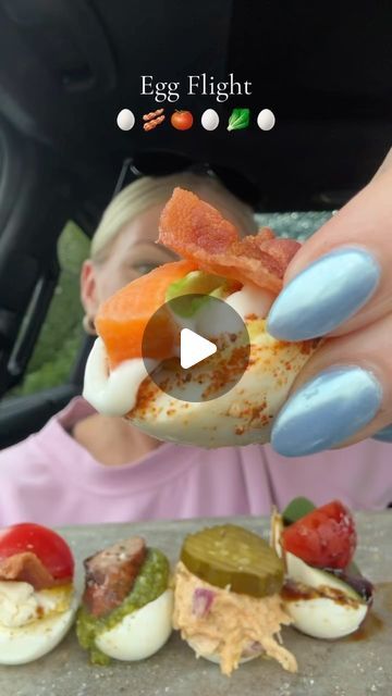 Samantha Milton on Instagram: "EGG FLIGHT🥚✨Alice knows what she’s doing!! @hipfoodiemom1  #egg #flight #eatwithme #combo #lunch #highprotein #lowcal #caloriedeficit #weightloss #pcos #inspo #mealprep #yum #asmr #car" Egg Flight Recipe, Hard Boiled Egg Flights, Food Flight Ideas, Deviled Egg Flight Ideas, Deviled Egg Flight, Egg Flight Ideas, Eggs Lunch Ideas, Egg Flight, Deli Ideas