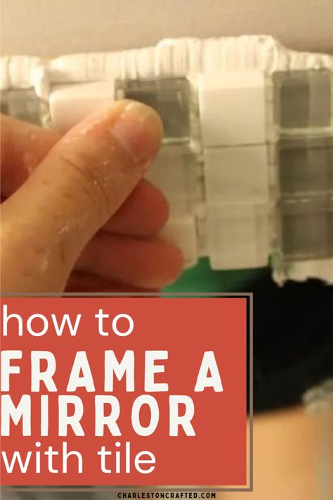 Want to upgrade an unframed mirror? How about adding some tile! Here is a simple tutorial on how to frame a mirror with tile! How To Frame A Mirror, Mirror Border Ideas, Frame A Mirror, Powder Room Mirror, Seashell Mirror, Mirror Makeover, Mirror Trim, Builder Grade, Frame Diy