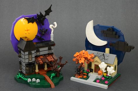 Halloween Legos, Father Son Activities, Aesthetic Lego, Lego Birthday Cards, Lego Haunted House, Halloween Lego, Halloween Party Foods, Lego Camp, Lego Build Ideas