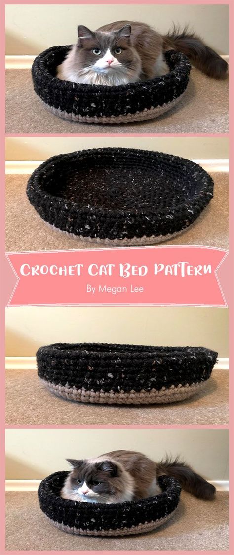 Diy Crochet Cat Bed, Cat Bed Pattern, Crochet Cat Bed, Crochet Cat Toys, Beginner Crochet Tutorial, Knitted Cat, Valentines Crochet, Beginner Crochet Projects, Quick Crochet