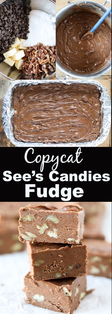 Copycat See's Candies Fudge Recipe See's Candy Fudge Recipe, Homemade Chocolate Fudge, Peanut Brittle Recipe, Sees Candies, Brittle Recipes, Christmas Candy Recipes, Chocolate Fudge Cake, Fudge Recipe, Oreo Dessert