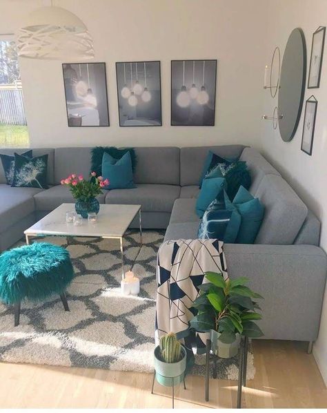 Cozy Grey Living Room, Sitting Room Interior Design, Romantic Living Room, Teal Living Rooms, Living Room Color Schemes, Trendy Living Rooms, Interior Illustration, Room Color Schemes, Living Room Decor Cozy