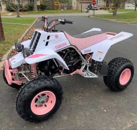 Atv Bike 4 Wheelers, Pink Four Wheeler, Pink Dirt Bike, Motocross Love, Four Wheeler, Cool Dirt Bikes, Motorcross Bike, Yamaha Banshee, Bike Aesthetic