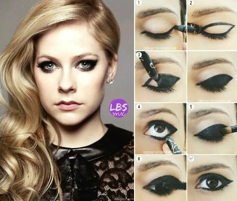 Make up-Avril Lavigne Avril Lavigne 2000s Makeup, Avril Lavigne Aesthetic Makeup, Avril Lavigne Eye Makeup, Avril Lavigne Makeup Tutorial, Rock N Roll Makeup Ideas, Avril Lavigne Makeup Eye, Avril Lavigne Nails, Avril Lavigne Rock N Roll, Avril Lavigne Costume