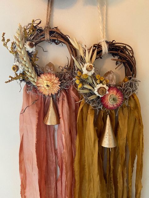 Lughnasadh Altar, Crescent Moon Wreath, Lammas Lughnasadh, Bell Witch, Pagan Christmas, Moon Wreath, Witch Bells, Driftwood Wreath, Moss Wreath