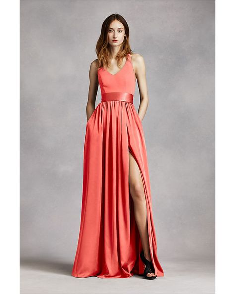 Coral Dress Wedding, Vera Wang Bridesmaid, Coral Bridesmaid, Coral Bridesmaid Dresses, Coral Maxi Dresses, Silver Cocktail Dress, Color Dresses, Plum Dress, Exquisite Gowns