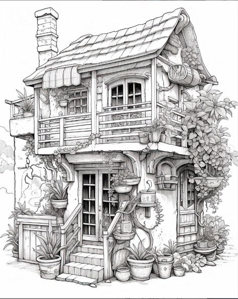 Fairytale House Drawing, Fairytale Cottage Drawing, Cottage Sketch, Storybook Village, Cottage Drawing, Fairytale Town, Cottagecore House, House Quilt Patterns, Baba Jaga