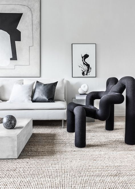 Black And White Furniture, Black And White Living Room, White Interior Design, Black And White Interior, High Design, Black And White Decor, White Living, White Living Room, White Furniture