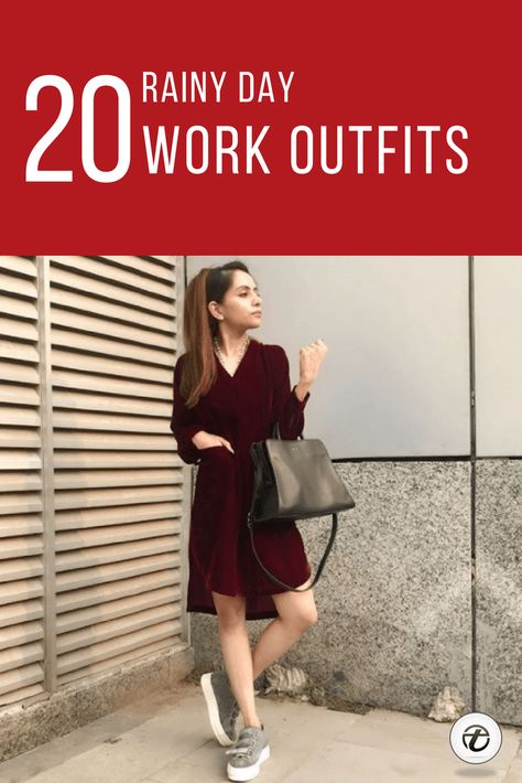 20 Outfit Ideas on What to Wear to Work When It's Raining Professional Outfits For Rainy Days, Raining Work Outfits, Rainy Day Professional Outfit For Work, Rainy Days Outfit For Work, Summer Rain Work Outfit, Rainy Day Winter Outfit Work, Rainy Day Look Outfits, Rain Day Office Outfit, Rain Business Casual Outfit