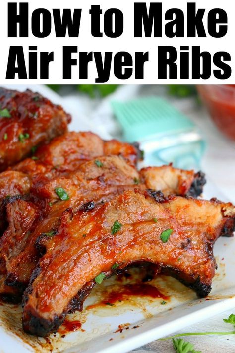 Ribs in Air Fryer recipe that makes your beef or pork ribs come out tender and full of flavor. Smother with barbecue sauce and dinner is done in no time. Fried Ribs Air Fryer, St Louis Ribs In Air Fryer, Pork Ribs Instant Pot, Ribs In Air Fryer, Air Fryer Ribs, Ribs Instant Pot, Country Pork Ribs, New Air Fryer Recipes, Country Style Pork Ribs