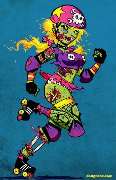 Derby Tattoo, Roller Derby Tattoo, Psychobilly Art, Roller Derby Art, Zombie Style, Roller Derby Girls, Girls Roller Skates, Derby Outfits, Zombie Walk