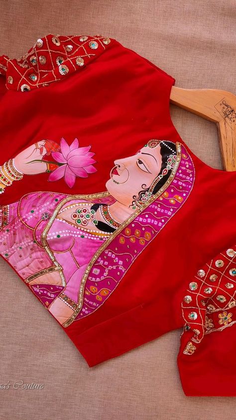 Saree and Blouse Collection in 2022 | Unique blouse designs, Elegant blouse designs, Stylish blouse design Red Designer Blouse For Sarees, Red Embroidered Blouse, Wedding Suit Aesthetic, Painted Blouse Designs, Painting Blouse Designs, Blouse Design Fancy, Red Blouse Designs, Painting On Blouse, Painted Blouse