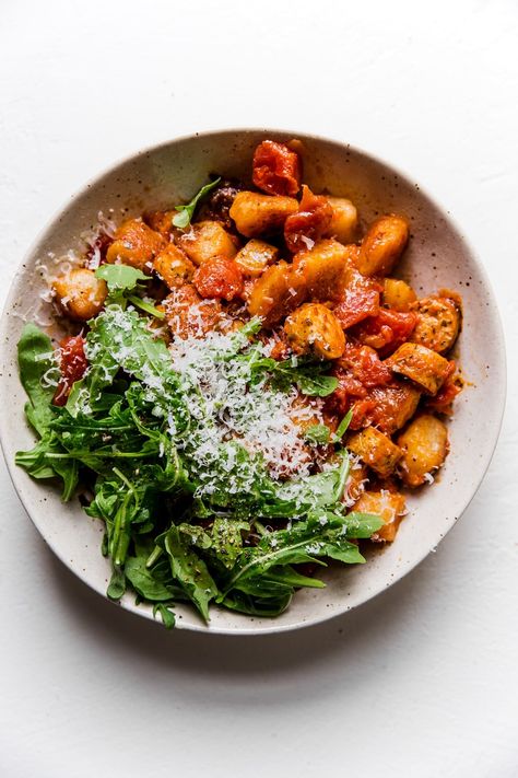 Bruschetta Sauce, Fast Vegetarian Dinner, Easy Skillet Dinner, Cauliflower Gnocchi, Broccoli Pesto, Bruschetta Toppings, Italian Chicken Sausage, The Modern Proper, Modern Proper