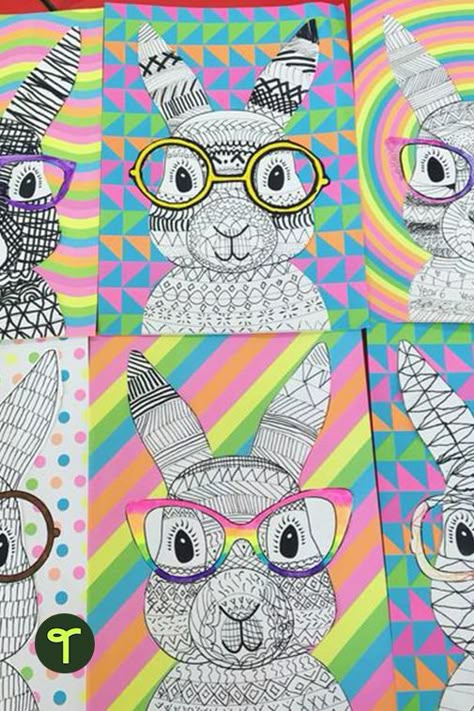 Zentangle art project for Easter in the elementary classroom: Printable Easter bunny template + accessories! Easter Art Lessons For Middle School, Easter Art Lessons, Bunny Art Projects, Line Art Projects, Easter Art Project, Easter Bunny Craft, Easter Bunny Template, Craft Activity For Kids, Bunny Templates