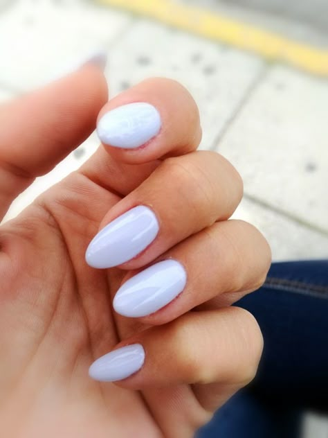 Almond baby blue nails Light Pastel Blue Nails, Light Blue Acrylic Nails Almond Short, Super Light Blue Nails, Light Periwinkle Nails, Blue Nail Designs Almond Shape, Baby Blue Nails Almond Shape, Pastel Blue Nails Almond, Blue Engagement Nails, Very Light Blue Nails