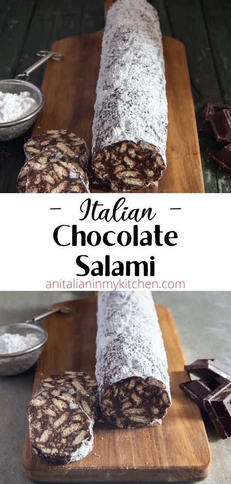 Rock Cookies, Chocolate Salami Recipe, Salami Recipe, Italian Christmas Desserts, Italian Treats, Chocolate Salami, Italian Desserts Easy, Salami Recipes, Chocolate Goodies