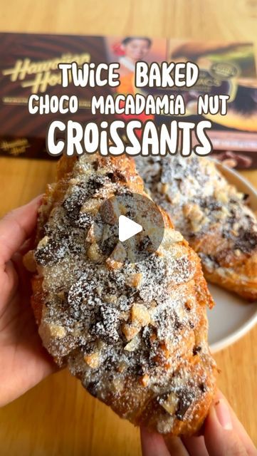 Rachel | Bay Area Food & Beyond on Instagram: "For croissant lovers 🥐 like me who are too lazy to make croissants at home, this twice-baked croissant recipe is for you. Using @hawaiianhostinc AlohaMacs 🍫, which you can find at 99 Ranch Markets across the Bay Area, you can easily assemble and bake these ✨Twice Baked Chocolate Macadamia Nut Croissants✨ in a pinch! They’re buttery, flaky, and filled with chocolate and macadamia nut chunks.   It’s easier than ever to bring a taste of Hawaii 🌺🌴🌊 with @hawaiianhostinc which is available on the mainland. Find their chocolates at various locations including 99 Ranch Market.  Ingredients 4 one-day-old croissants 1 AlohaMacs Dark Chocolate 6oz Box 1 tbsp crushed macadamia nuts Powdered sugar for dusting   Frangipane: 1 egg  ½ cup almond flour ½ Chocolate Hazelnut Croissant, Make Croissants, Croissant Recipe, Chocolate Macadamia, Chocolate Croissant, Twice Baked, Macadamia Nut, Pastry Cream, The Bay Area