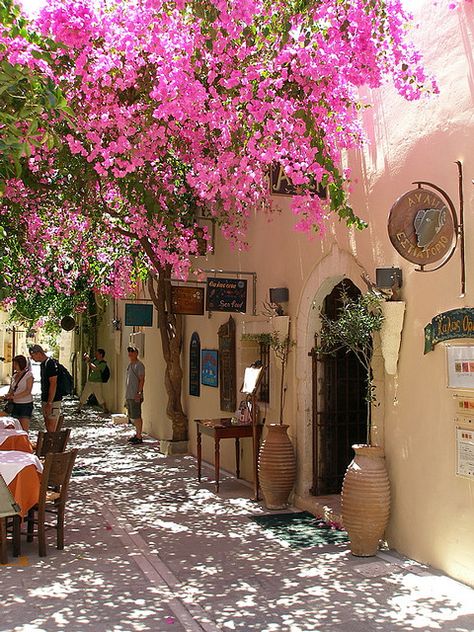 visitheworld:    Idyllic street scene in Rethymno, Crete Island, Greece (by tjensen99).      Oh on the list… Rethymno Crete, Crete Island, Visiting Greece, Bougainvillea, Greece Travel, Street Scenes, Greek Islands, Pretty Places, Places Around The World