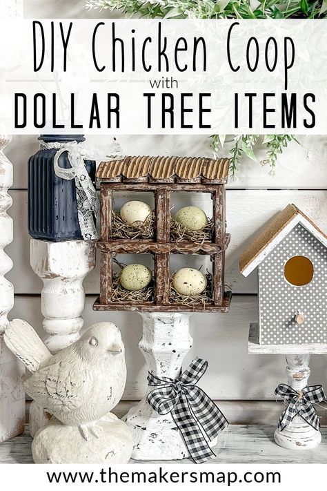 DIY Chicken Coop Decor with Dollar Tree Items - Easy Decor DIY Tutorial Chickens Diy Crafts, Chicken Kitchen Decor Diy, Diy Chicken Coop Decor Ideas, Diy Chicken Coop Decor, Chicken Coop Wreath, Diy Chicken Decor, Farmhouse Chicken Coop Decor, Chicken Coop Craft, Chicken Wreath Diy