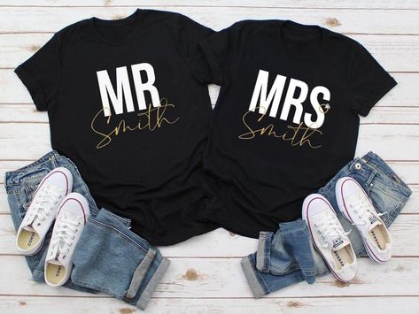 "Mr and Mrs Shirt, Personalized Mr Mrs Shirts, Honeymoon Shirt, Wedding Shirts, Wife And Hubs Shirts, Custom Couple Shirts, Couples Shirts H O W T O O R D E R 1. Simply select the size of your shirt individually and then click \"Add to Cart\" 2. Repeat each step for each shirt that you need. Add as many as needed to your cart and then proceed to checkout. 3. Submit order ♥ The items are printed after the payment has been cleared within 1-3 business days, sometimes faster. This is the time when t Mr Mrs Shirts, Bonnie And Clyde Shirts, Married Couple Shirts, Mrs Shirts, King Queen Shirts, Hubby Wifey Shirts, Couples Shirts, Couple Matching Outfits, Married Shirt