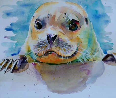 Seal Artwork, David Lobenberg, Seal Painting, Art Of Painting, Sea Life Art, Animal Illustration Art, Art Tutorials Watercolor, Watercolor Fish, Diy Watercolor Painting