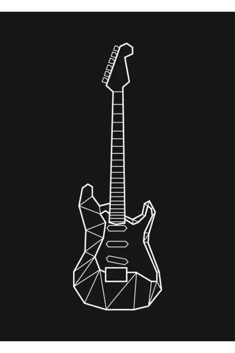 Polygon electric guitar abstract design. A nice abstract guitar design will make a nice unusual gift for any guitarist or anyone who loves guitars. Color white Electric Guitar Art Drawing, Geometric Guitar, Electric Guitar Shapes, Origami Guitar, Electric Guitar Silhouette, Polygonal Art, Guitar Abstract, String Art Guitar Pattern, Abstract Guitar