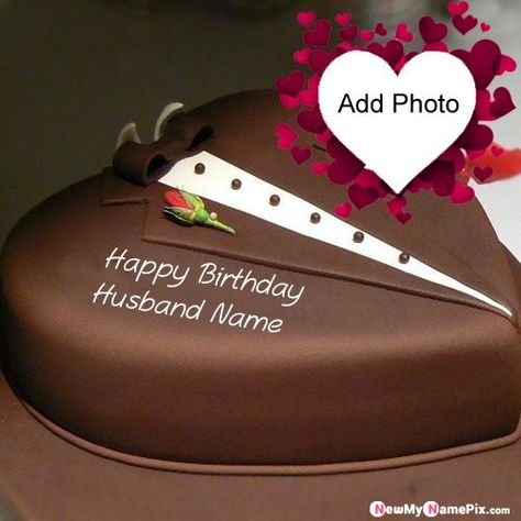 Creating Online Romantic Birthday Cake For Husband Name With Photo, Birthday Cake With Name Wishes, Make Your Name & Photo Frame Option Birthday Wishes, Special Sweet Heart Husband... Special Cake For Husband Birthday, Men Cakes, Chocolate Heart Cakes, Happy Birthday Chocolate Cake, Heart Birthday Cake, Birthday Cake Writing, Birthday Cake With Name, Happy Birthday Cake Photo, Boys Cake