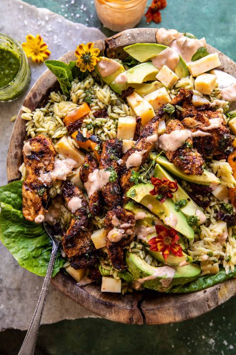 14 Power Meals for Pregnant Women - Brit + Co Pesto Chicken Avocado Orzo Salad, Avocado Orzo Salad, Half Baked Harvest Chicken, Orzo Chicken Salad, Thai Beef Noodle Salad, Chicken Orzo Salad, Food For Pregnant Women, Salad Appetizer Cups, Healthy Pregnancy Food