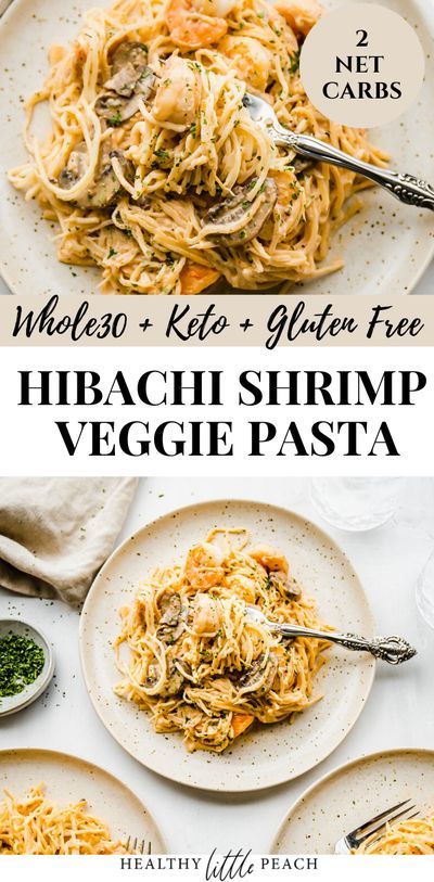 This Hibachi Shrimp Veggie Pasta tastes identical to the Japanese Hibachi Grill. Hearts of Palm Pasta mixed with shrimp, mushrooms, shallots, garlic, tossed in Bang bang Sauce and garnished with parsley. #Whole30recipes #Ketorecipes #Paleo #glutenfree #dairyfree #hibachi #veggiepasta Hearts Of Palm Pasta, Shrimp Mushrooms, Hibachi Shrimp, Healthy Little Peach, Japanese Hibachi, Workout Transformation, Bang Bang Sauce, Hibachi Grill, Big King