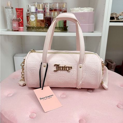 Juicy Couture Bags | Juicy Couture Nwt Best Sellers Mini Barrel Purse | Color: Pink | Size: Os Juicy Couture Barrel Bag, Juicy Couture Aesthetic, Aaron Mercury, Marc Jacobs Snapshot Bag, Snapshot Bag, Pretty Purses, Fav Products, Blush Pink Color, Handbag Essentials