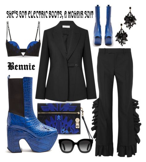 "Electric Boots, Mohair Suit" by queenofsienna ❤ liked on Polyvore featuring Gucci, Victoria Beckham, Marques'Almeida, La Perla, Versace and Oscar de la Renta Mohair Suit, Perfect Life, Elton John, Victoria Beckham, Versace, Designer Clothes, Shoe Bag, Perfect Clothing, Gucci